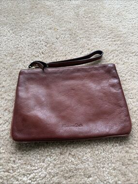 Massimo Dutti Brown Leather Toiletry Pouch with Wrist Strap